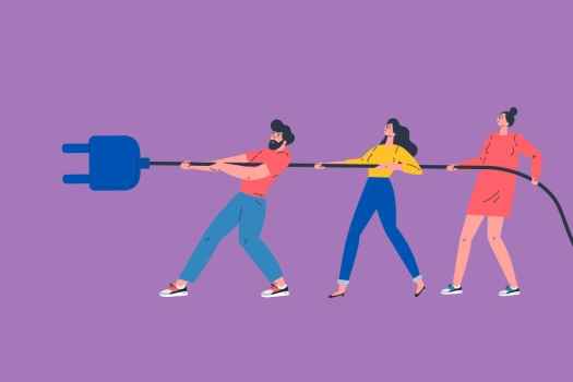 Illustration of figures holding an electrical plug