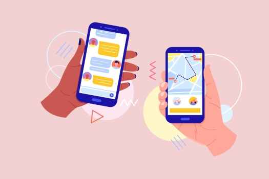 Illustration of hands holding smartphones