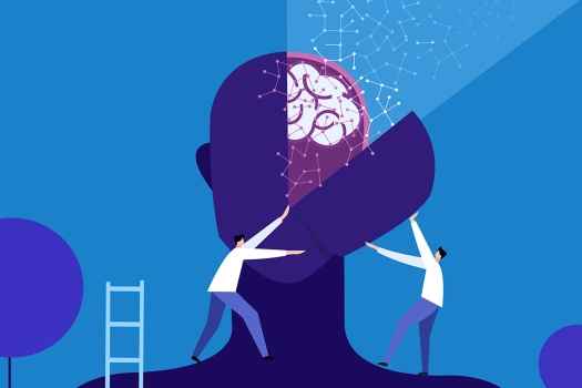 illustration of doctors opening up head to see a brain