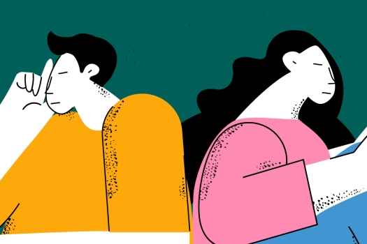 illustration of a man and woman sitting back to back
