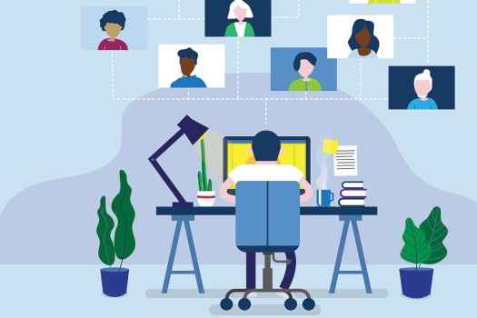 Illustration of figure at desk working on computer