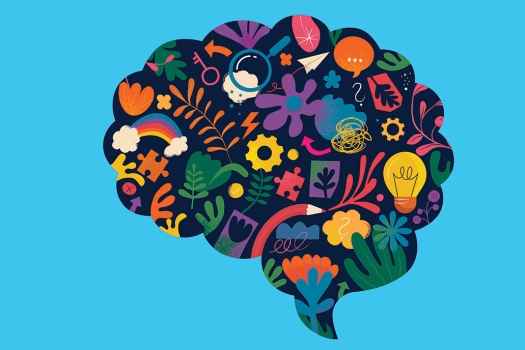 Graphic of brain outline with shapes inside