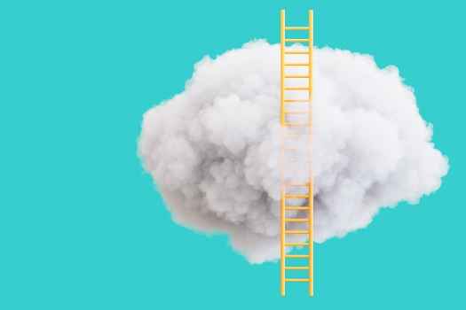 Cloud with a yellow ladder, teal background