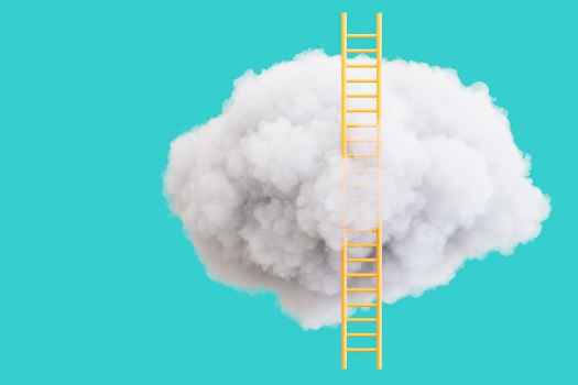 Cloud with a yellow ladder, teal background