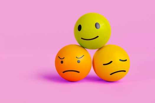 3 balls showing different face emotions