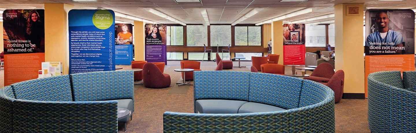 Poster panels on display in campus center
