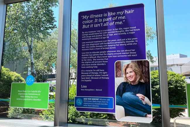 Windows with Deconstructing Stigma posters