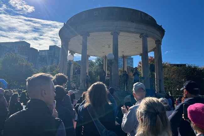 Crowd in front of Parkman Bandstand