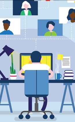 Illustration of figure at desk working on computer