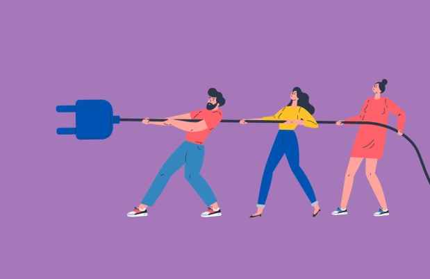 Illustration of figures holding an electrical plug