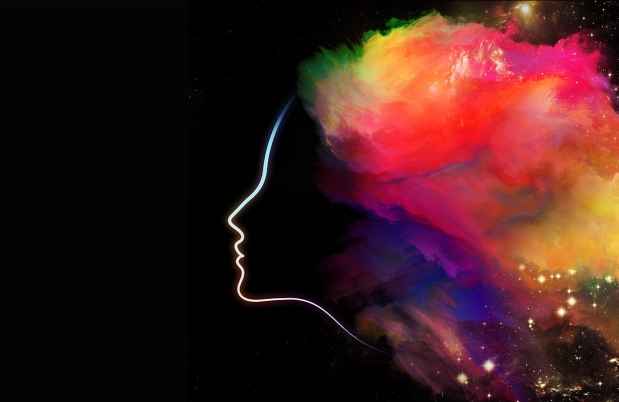 Graphic of head with colorful cloud or cosmos