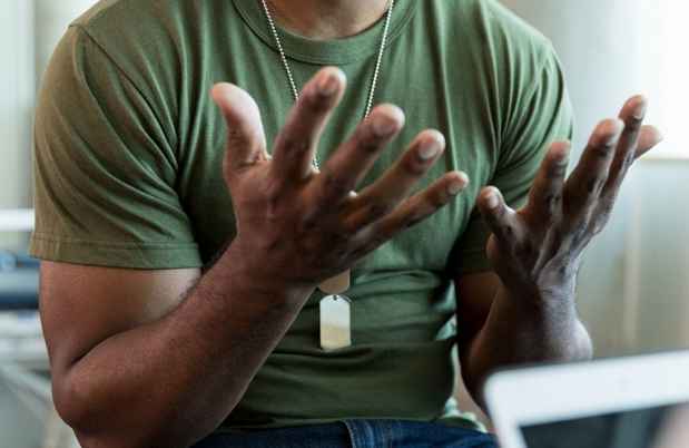 Military veteran talks with care provider