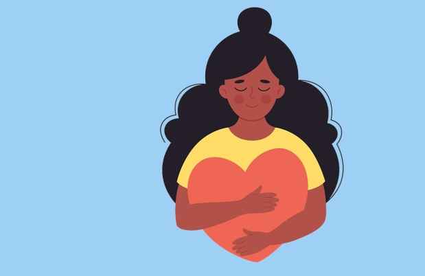 Illustration of person hugging a big red heart