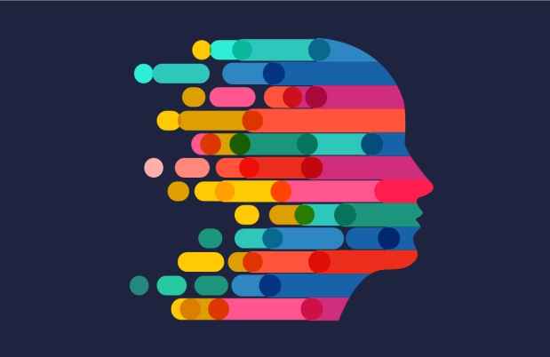 Illustration of a head in profile made up of colored dots and lines