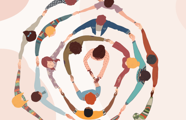 Illustration of circles of people holding hands