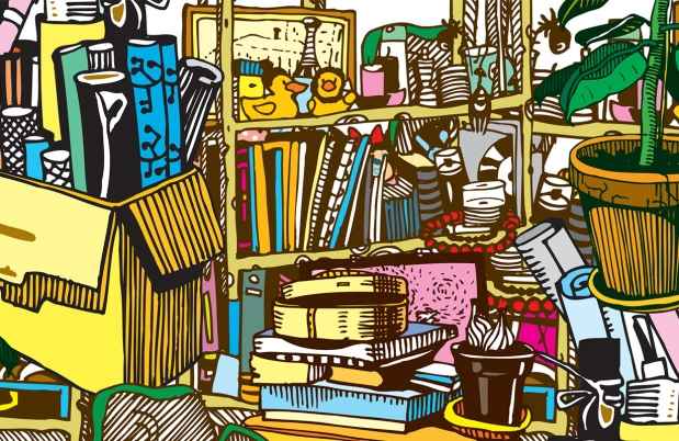 Illustration of a cluttered room