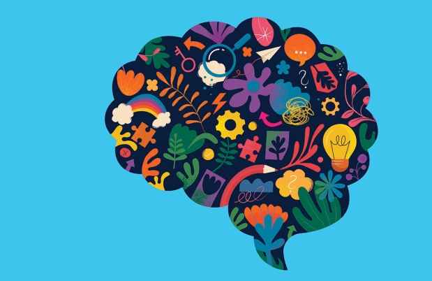 Graphic of brain outline with shapes inside