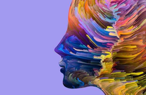 Swirling head on lavender background