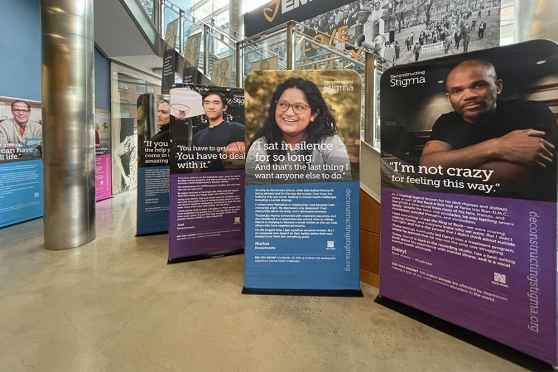 Poster panels in an atrium