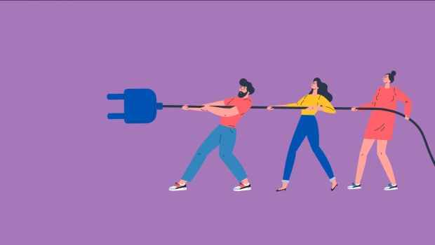 Illustration of figures holding an electrical plug