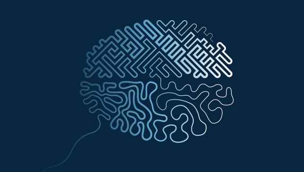 Blue and grey graphic of a brain