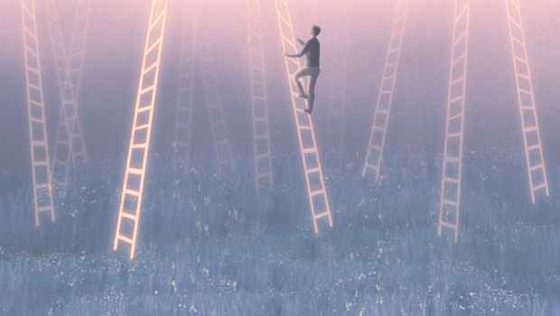 Illustration of a person climbing a ladder