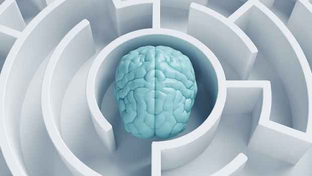 Illustration of a brain in the center of a maze