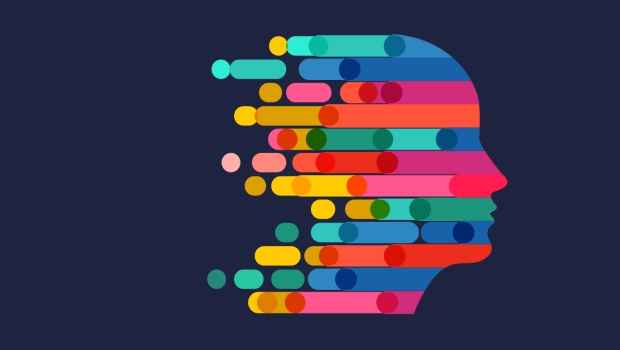 Illustration of a head in profile made up of colored dots and lines