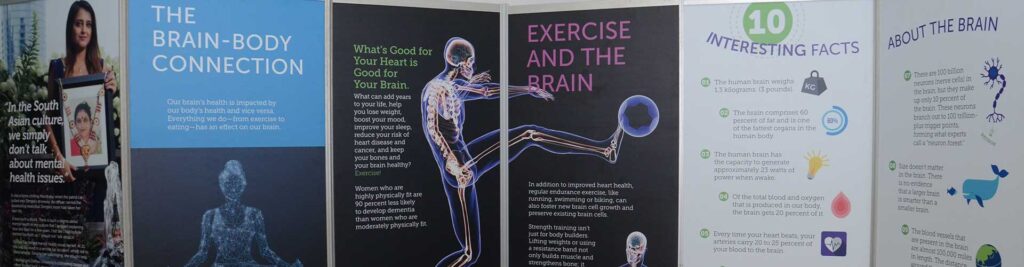 Posters with text and images about brain health